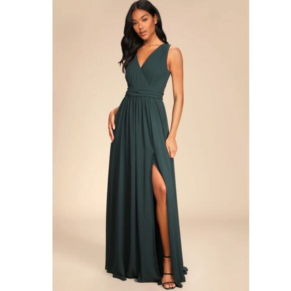 NWT Lulus Thoughts of Hue Emerald Green Surplice Maxi Dress Size L - Picture 1 of 12